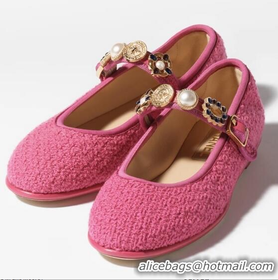 Top Quality Chanel Tweed Mary Janes Round Toe CH0256 Rose Red