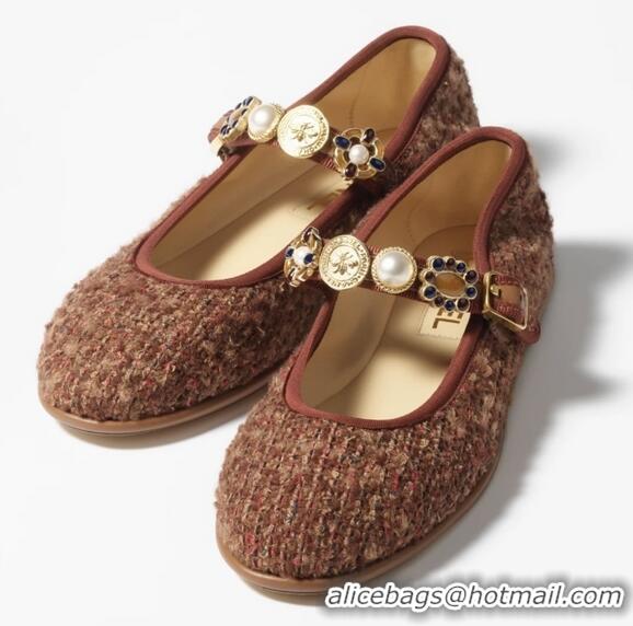 Buy Cheap Chanel Tweed Mary Janes Round Toe CH0256 Brown