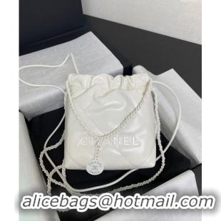 Grade Design Chanel 22 Shiny Calfskin & Lacquered Metal Mini Shopping Bag AS3980 All White 2024