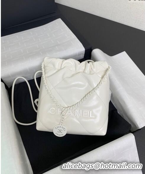 Grade Design Chanel 22 Shiny Calfskin & Lacquered Metal Mini Shopping Bag AS3980 All White 2024