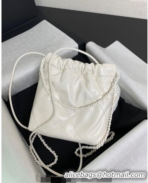 Grade Design Chanel 22 Shiny Calfskin & Lacquered Metal Mini Shopping Bag AS3980 All White 2024