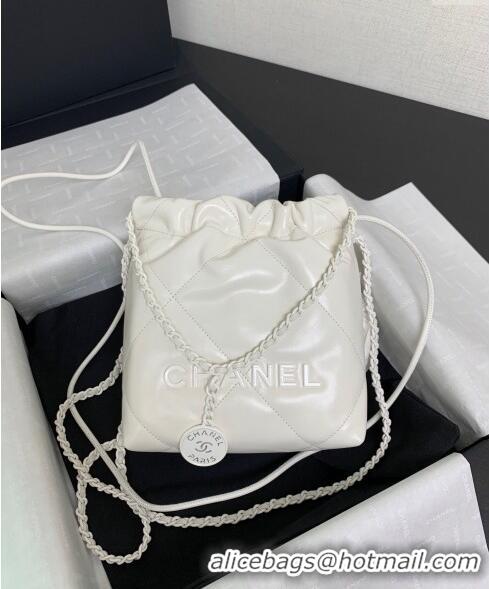 Grade Design Chanel 22 Shiny Calfskin & Lacquered Metal Mini Shopping Bag AS3980 All White 2024