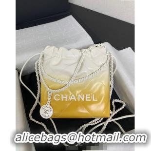 Inexpensive Chanel 22 Patent Gradient Calfskin & Lacquered Metal Mini Shopping Bag AS3980 White/Yellow 2024