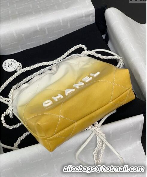 Inexpensive Chanel 22 Patent Gradient Calfskin & Lacquered Metal Mini Shopping Bag AS3980 White/Yellow 2024