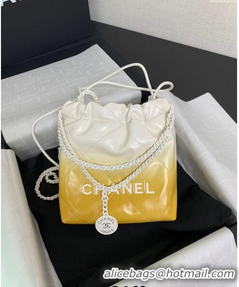 Inexpensive Chanel 22 Patent Gradient Calfskin & Lacquered Metal Mini Shopping Bag AS3980 White/Yellow 2024