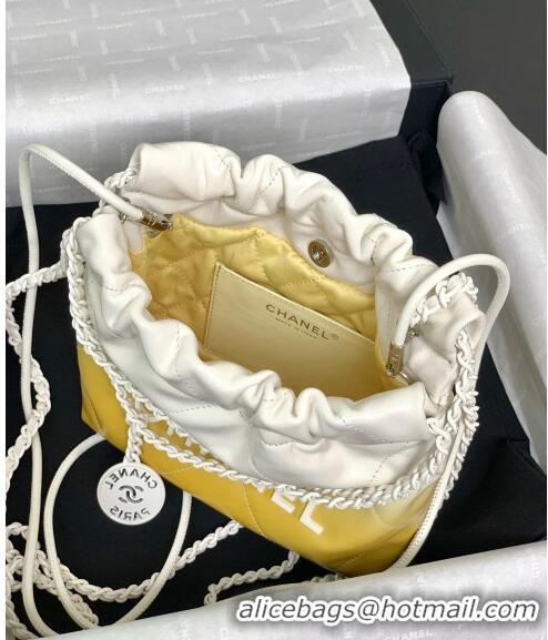 Inexpensive Chanel 22 Patent Gradient Calfskin & Lacquered Metal Mini Shopping Bag AS3980 White/Yellow 2024