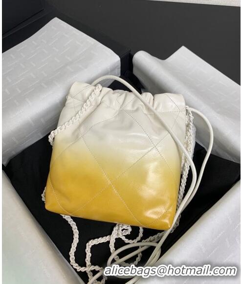 Inexpensive Chanel 22 Patent Gradient Calfskin & Lacquered Metal Mini Shopping Bag AS3980 White/Yellow 2024