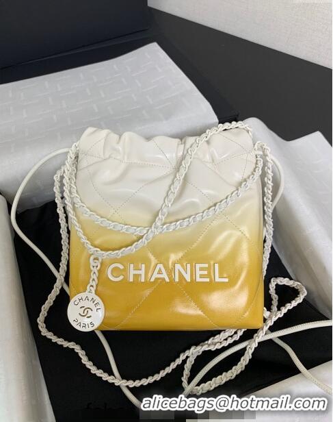 Inexpensive Chanel 22 Patent Gradient Calfskin & Lacquered Metal Mini Shopping Bag AS3980 White/Yellow 2024