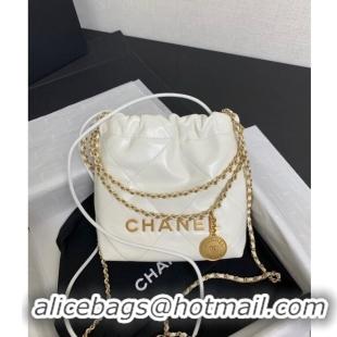 Promotional Chanel 22 Shiny Calfskin Mini Shopping Bag AS3980 White/Gold 2024