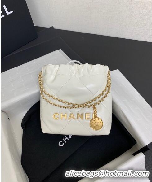 Promotional Chanel 22 Shiny Calfskin Mini Shopping Bag AS3980 White/Gold 2024