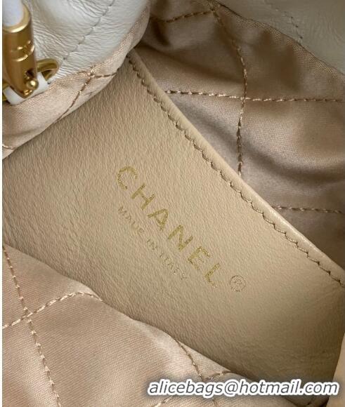 Promotional Chanel 22 Shiny Calfskin Mini Shopping Bag AS3980 White/Gold 2024