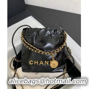 Top Quality Chanel 22 Shiny Calfskin Mini Shopping Bag AS3980 Black/Gold 2024