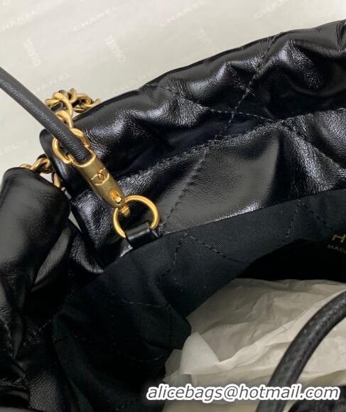 Top Quality Chanel 22 Shiny Calfskin Mini Shopping Bag AS3980 Black/Gold 2024