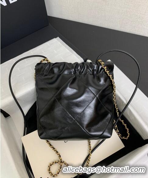 Top Quality Chanel 22 Shiny Calfskin Mini Shopping Bag AS3980 Black/Gold 2024