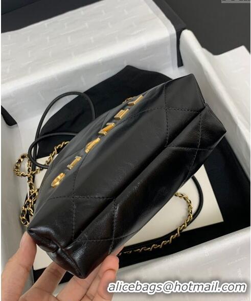 Top Quality Chanel 22 Shiny Calfskin Mini Shopping Bag AS3980 Black/Gold 2024