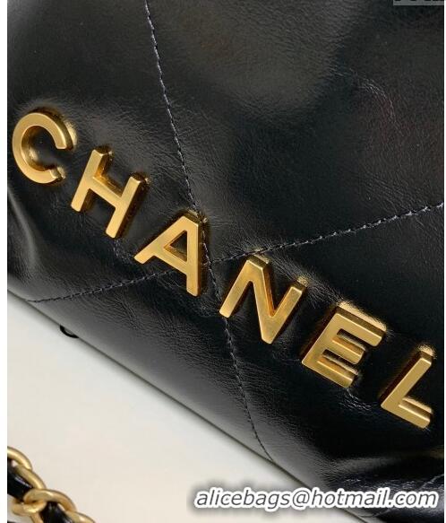 Top Quality Chanel 22 Shiny Calfskin Mini Shopping Bag AS3980 Black/Gold 2024