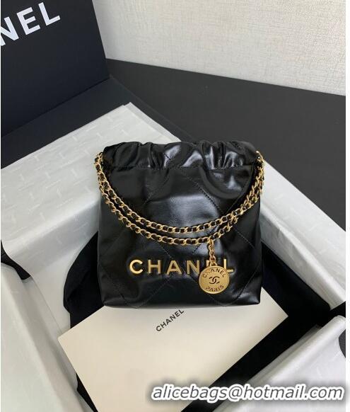 Top Quality Chanel 22 Shiny Calfskin Mini Shopping Bag AS3980 Black/Gold 2024