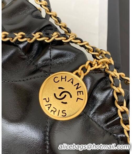 Top Quality Chanel 22 Shiny Calfskin Mini Shopping Bag AS3980 Black/Gold 2024