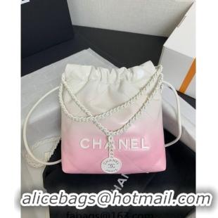 Grade Quality Chanel 22 Patent Gradient Calfskin & Lacquered Metal Mini Shopping Bag AS3980 White/Light Pink 2024