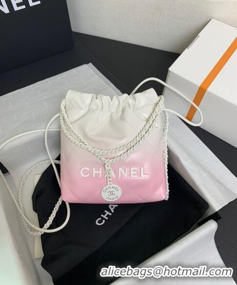 Grade Quality Chanel 22 Patent Gradient Calfskin & Lacquered Metal Mini Shopping Bag AS3980 White/Light Pink 2024