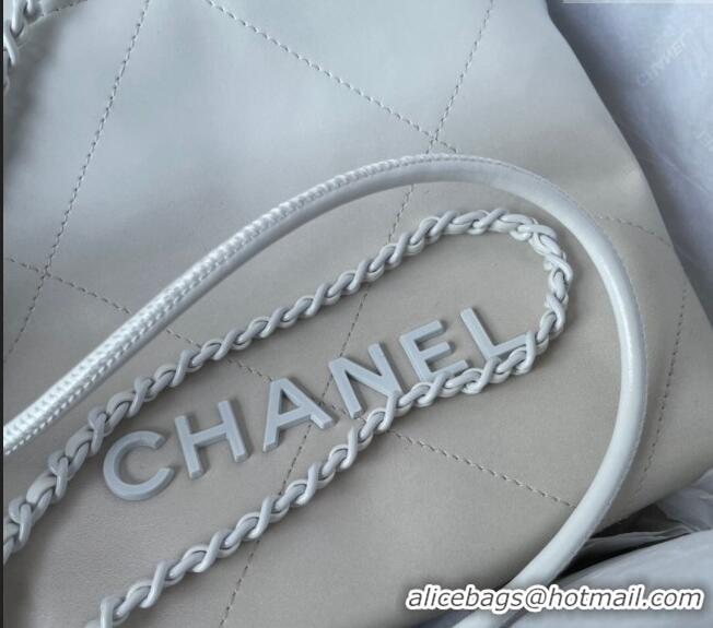 Super Quality Chanel 22 Patent Gradient Calfskin & Lacquered Metal Mini Shopping Bag AS3980 White/Light Grey 2024