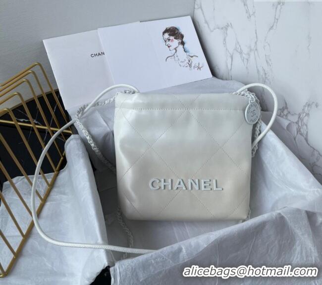 Super Quality Chanel 22 Patent Gradient Calfskin & Lacquered Metal Mini Shopping Bag AS3980 White/Light Grey 2024