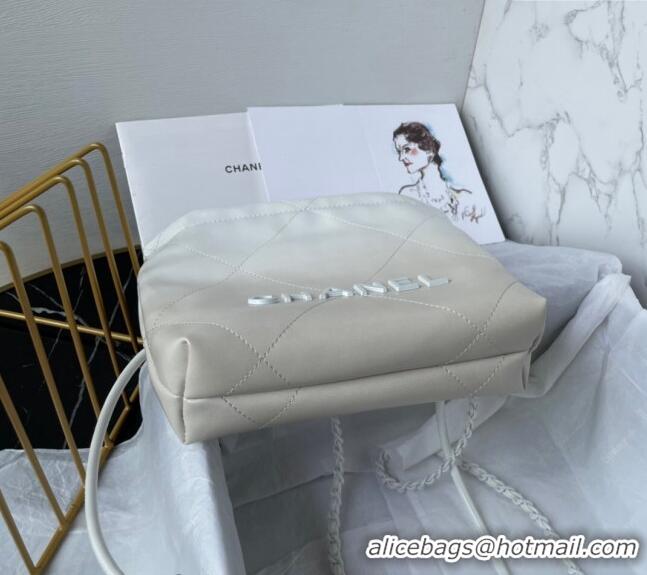 Super Quality Chanel 22 Patent Gradient Calfskin & Lacquered Metal Mini Shopping Bag AS3980 White/Light Grey 2024