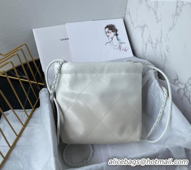 Super Quality Chanel 22 Patent Gradient Calfskin & Lacquered Metal Mini Shopping Bag AS3980 White/Light Grey 2024