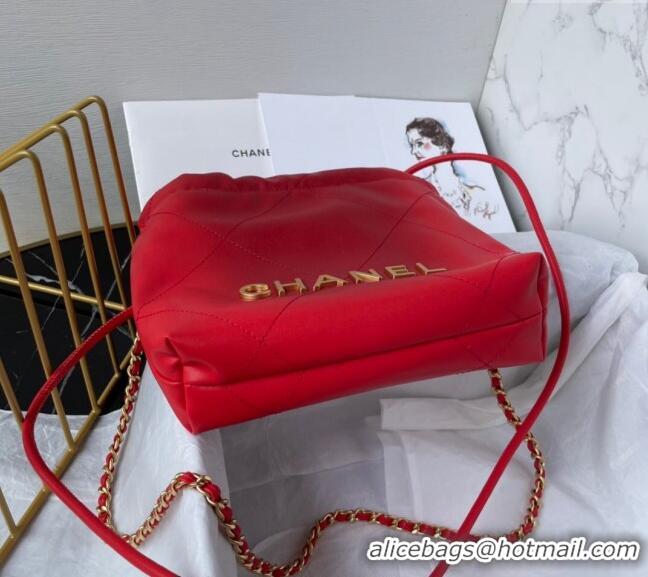 Most Popular Chanel 22 Shiny Calfskin Mini Shopping Bag AS3980 Red 2024