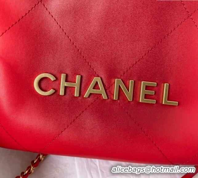 Most Popular Chanel 22 Shiny Calfskin Mini Shopping Bag AS3980 Red 2024