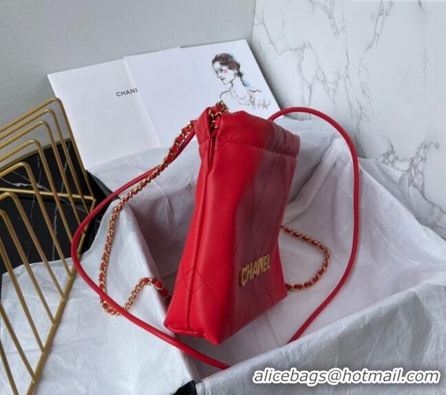 Most Popular Chanel 22 Shiny Calfskin Mini Shopping Bag AS3980 Red 2024