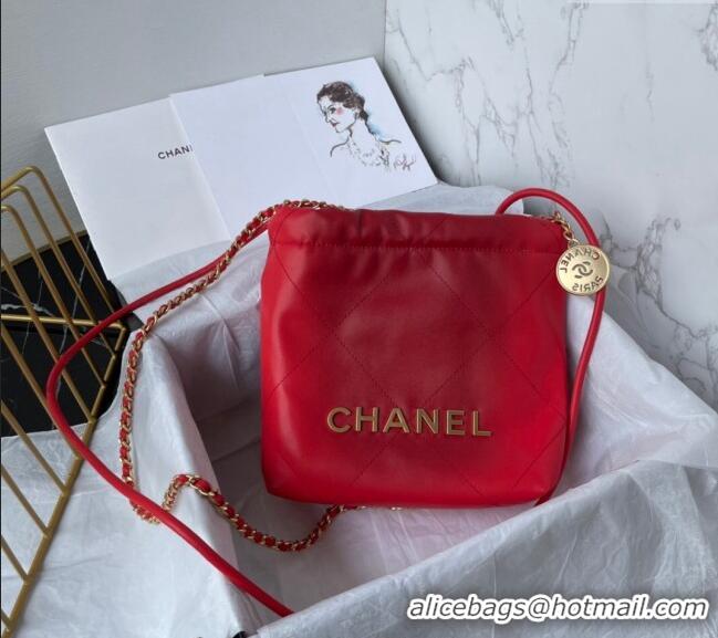 Most Popular Chanel 22 Shiny Calfskin Mini Shopping Bag AS3980 Red 2024