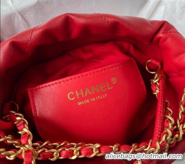 Most Popular Chanel 22 Shiny Calfskin Mini Shopping Bag AS3980 Red 2024