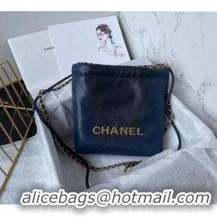 Reasonable Price Chanel 22 Shiny Calfskin Mini Shopping Bag AS3980 Navy Blue 2024