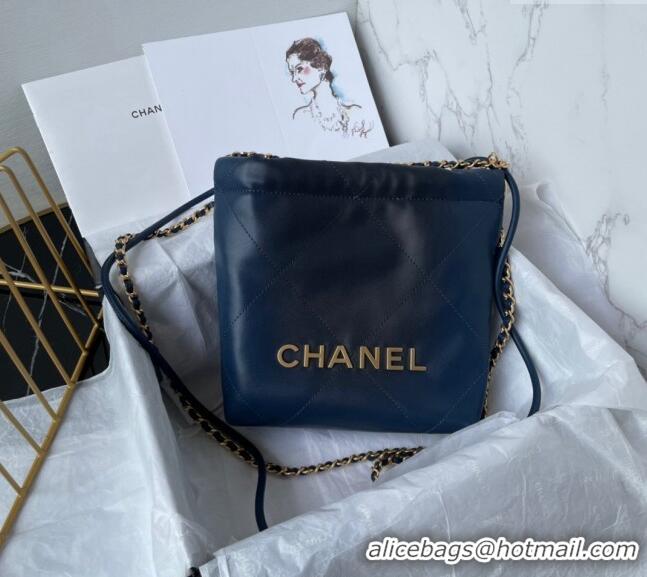 Reasonable Price Chanel 22 Shiny Calfskin Mini Shopping Bag AS3980 Navy Blue 2024