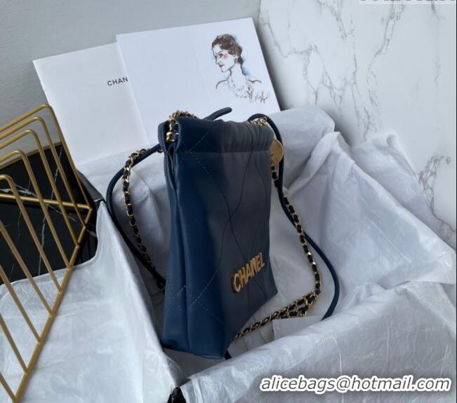 Reasonable Price Chanel 22 Shiny Calfskin Mini Shopping Bag AS3980 Navy Blue 2024