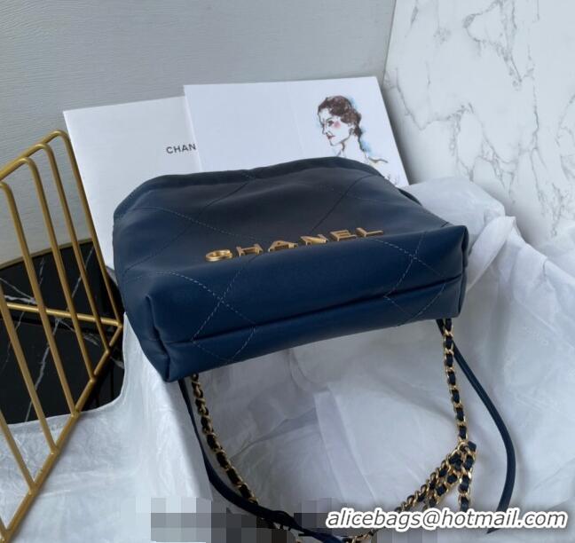 Reasonable Price Chanel 22 Shiny Calfskin Mini Shopping Bag AS3980 Navy Blue 2024