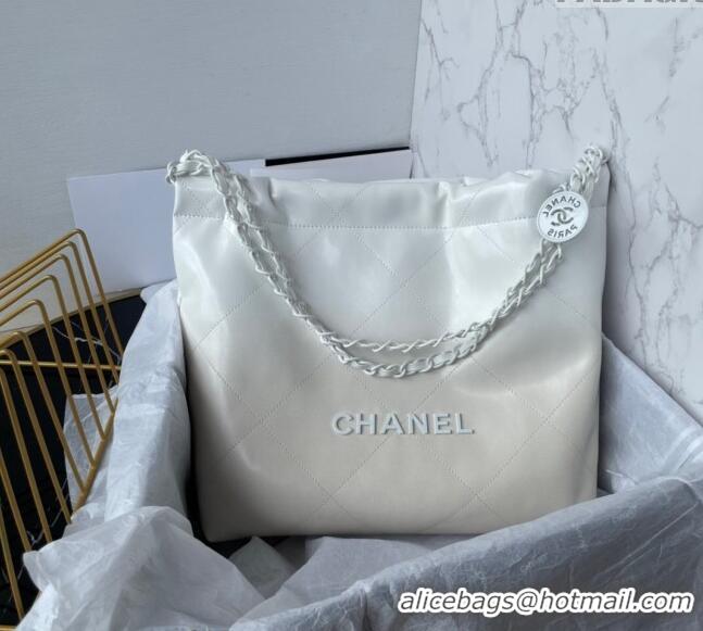 Good Taste Chanel 22 Patent Gradient Calfskin & Lacquered Metal Small Shopping Bag AS3260 White/Light Grey 2024