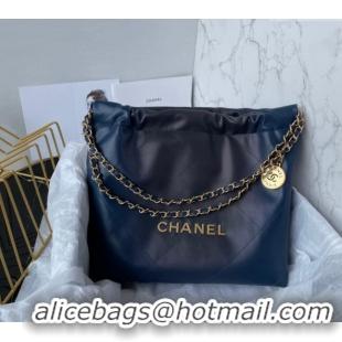 Trendy Design Chanel 22 Shiny Calfskin Small Shopping Bag AS3260 Navy Blue 2024