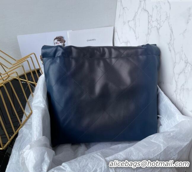 Trendy Design Chanel 22 Shiny Calfskin Small Shopping Bag AS3260 Navy Blue 2024