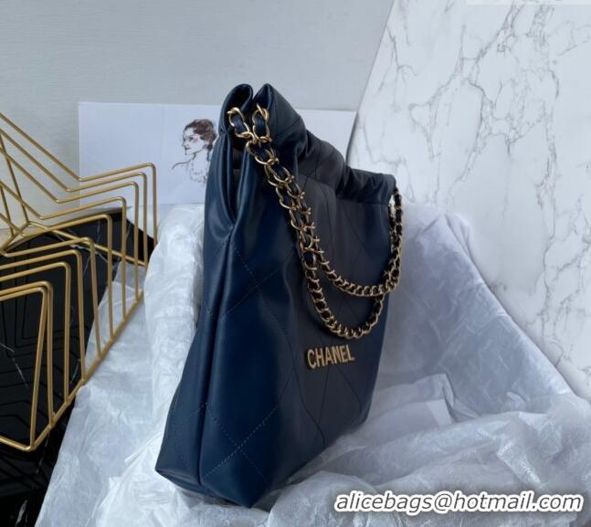 Trendy Design Chanel 22 Shiny Calfskin Small Shopping Bag AS3260 Navy Blue 2024