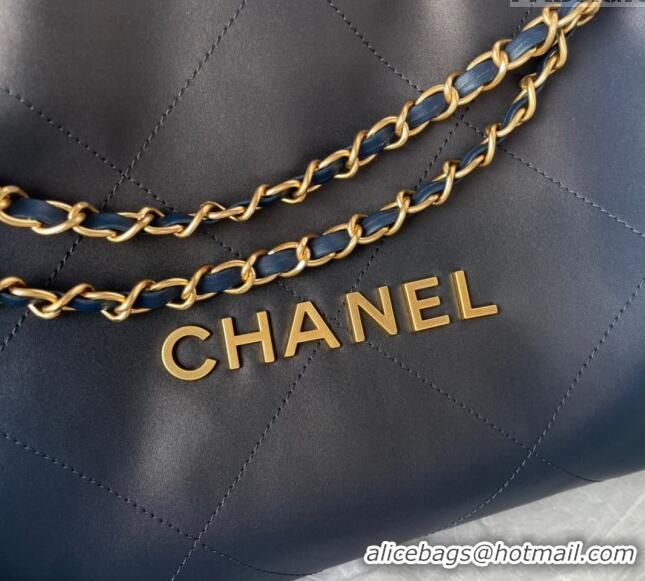 Trendy Design Chanel 22 Shiny Calfskin Small Shopping Bag AS3260 Navy Blue 2024