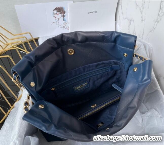 Trendy Design Chanel 22 Shiny Calfskin Small Shopping Bag AS3260 Navy Blue 2024