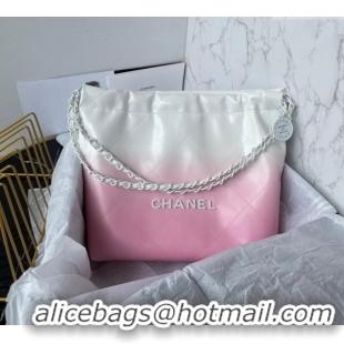 Promotional Chanel 22 Patent Gradient Calfskin & Lacquered Metal Small Shopping Bag AS3260 White/Light Pink 2024