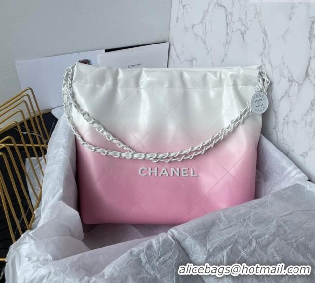 Promotional Chanel 22 Patent Gradient Calfskin & Lacquered Metal Small Shopping Bag AS3260 White/Light Pink 2024