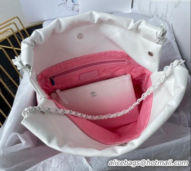 Promotional Chanel 22 Patent Gradient Calfskin & Lacquered Metal Small Shopping Bag AS3260 White/Light Pink 2024