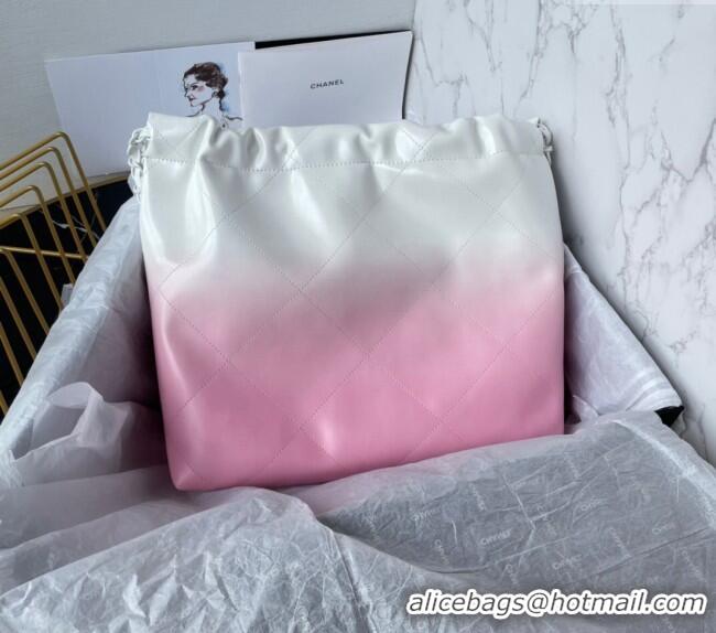 Promotional Chanel 22 Patent Gradient Calfskin & Lacquered Metal Small Shopping Bag AS3260 White/Light Pink 2024