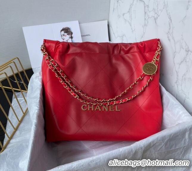 Traditional Specials Chanel 22 Shiny Calfskin Small Shopping Bag AS3260 Red 2024