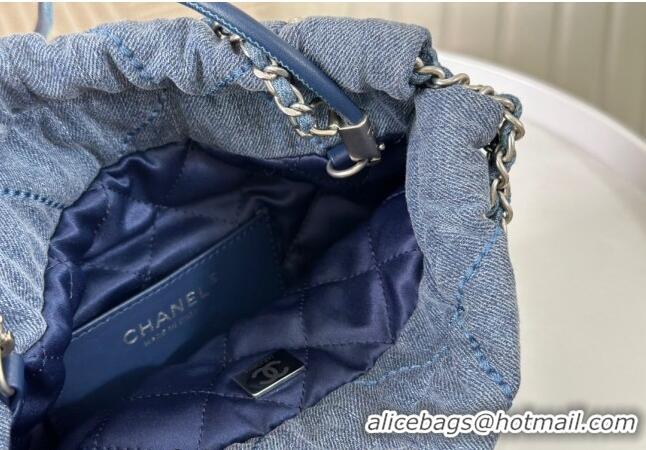 Buy Discount Chanel 22 Studs Quilted Denim Mini Shopping Bag AS3980 Blue 2024