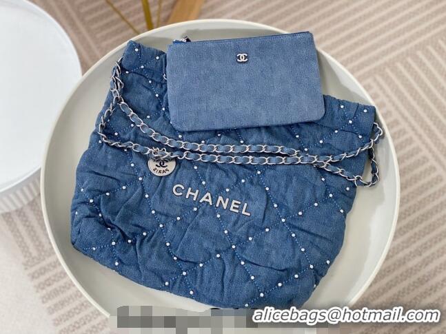 Famous Brand Chanel 22 Studs Quilted Denim Mini Shopping Bag AS3260 Blue 2024